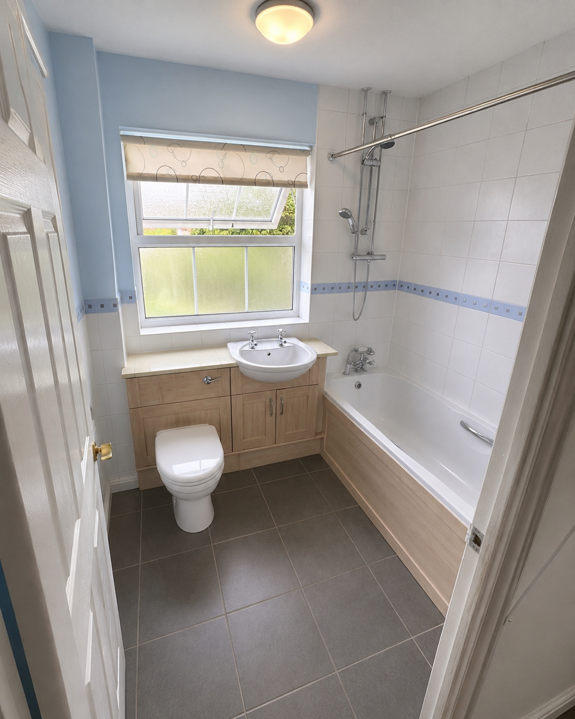 Completed bathroom following reinstatement of ceiling and finishes